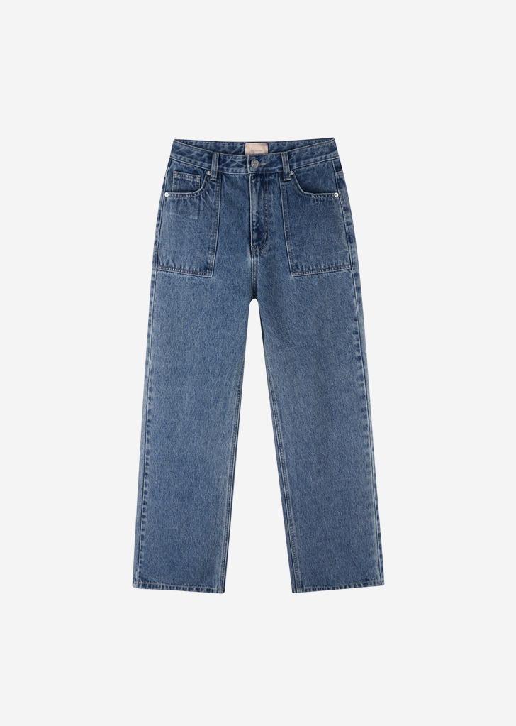 Lossy Row Square Pocket High Denim Pants [Blue]