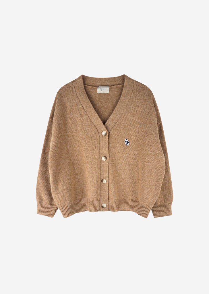 Lossy Row Cashmere Patch V Cardigan [Beige]