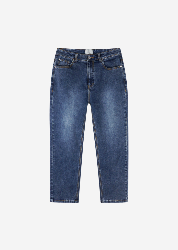 Lossy Row spandex boy-fit denim pants [Washed Blue]
