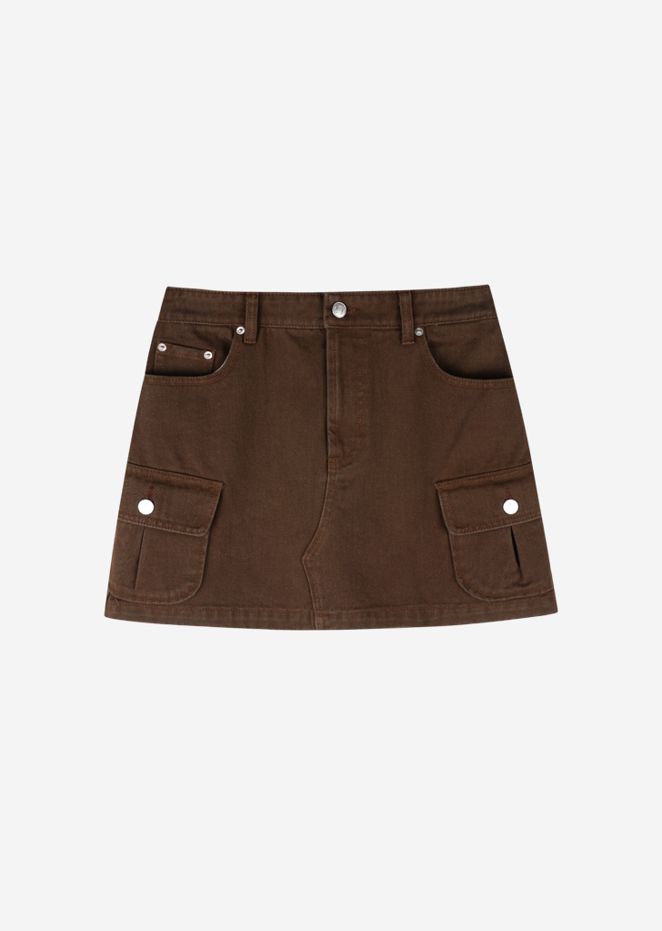 Lossy Row washing cargo short skirt [Brown]