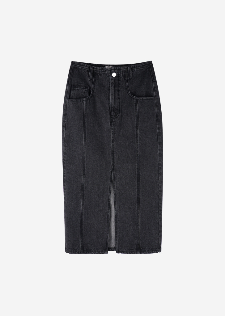 Lossy Row slit washing long denim skirt [Gray]
