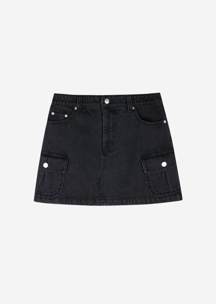 Lossy Row washing cargo short skirt [Denim Black]
