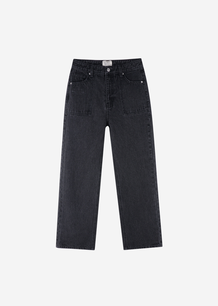 Lossy Row Square Pocket High Denim Pants [Gray]