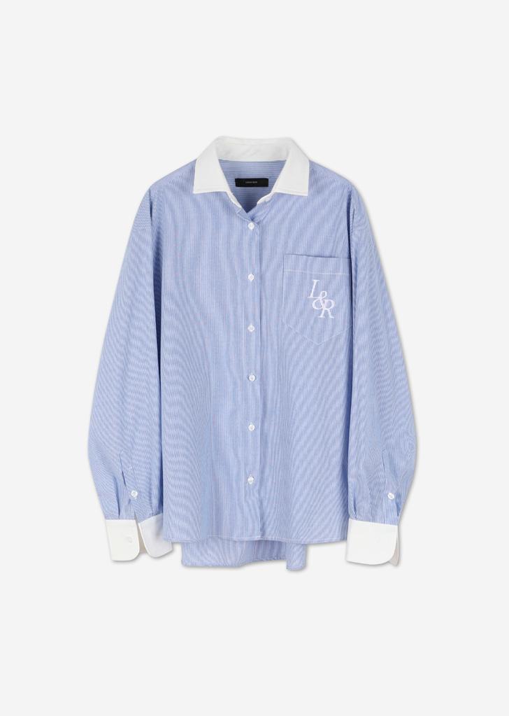 Stripe Colourway Over Fit  Shirt [Sky blue]